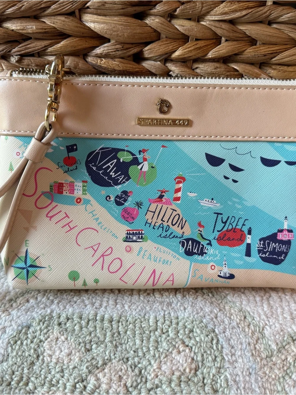 Spartina 449 Pink and Aqua South Carolina Map Wristlet